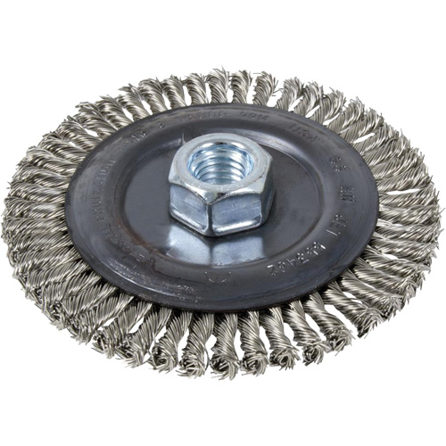 Stringer Bead Brush, 4" Dia., 0.022" Fill, 5/8"-11 Arbor, Stainless Steel Action Paper