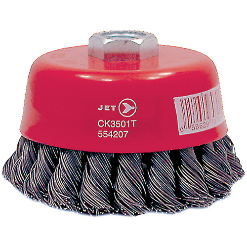 CK3501T High Performance Knot Twisted Cup Brush, 3-1/2" Dia., 0.02" Fill, 5/8"-11 Arbor, Steel Action Paper