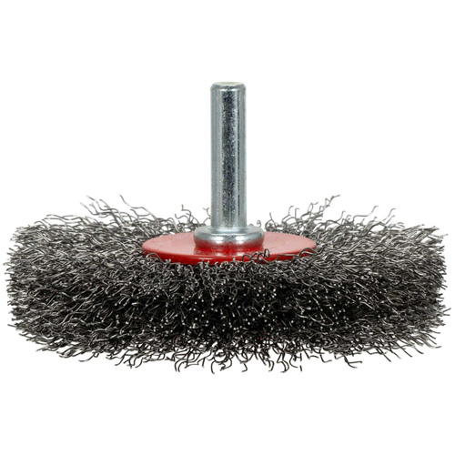 Brosse radiale &agrave; fils cr&ecirc;p&eacute;s mont&eacute; sur mandrin ER300-12, 3", Fils ,012" Action Paper