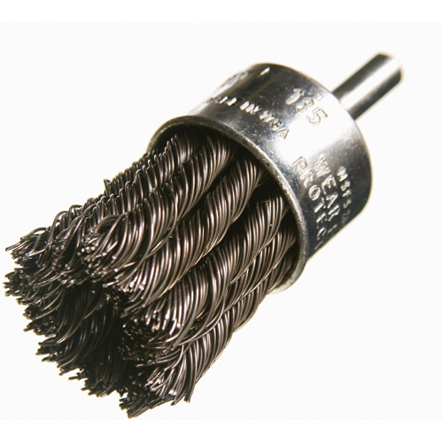 Knotted Wire End Brushes, 1" Dia., 0.012" Wire Dia., 1/4" Shank Action Paper