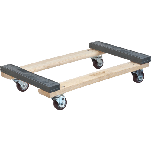 Rubber Ends Hardwood Dolly, Wood Frame, 18" W x 24" D x 7" H, 900 lbs. Capacity Action Paper