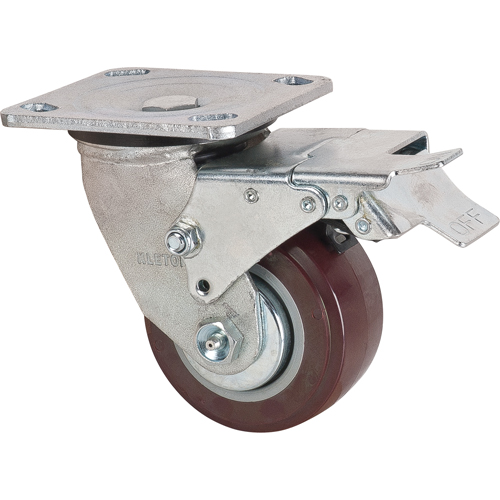Caster, Swivel with Brake, 4" (101.6 mm), Polyurethane, 550 lbs. (249.5 kg.) Action Paper