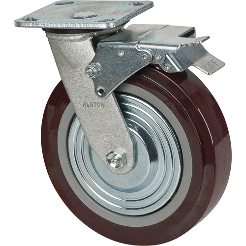 Caster, Swivel with Brake, 8" (203.2 mm), Polyurethane, 1000 lbs. (453.6 kg.) Action Paper