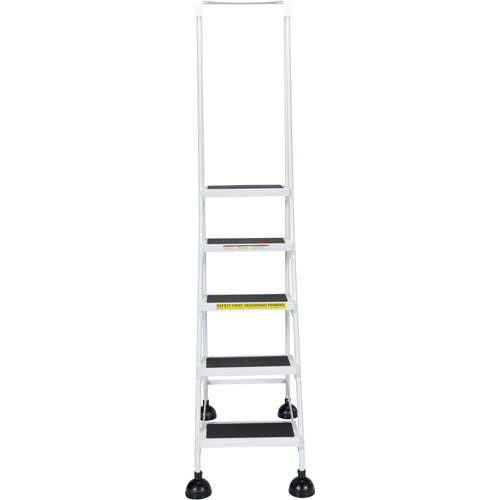 Light-Duty Stop-Step Ladders, 5 Steps, 16" Step Width, 47-11/16" Platform Height, Steel Action Paper