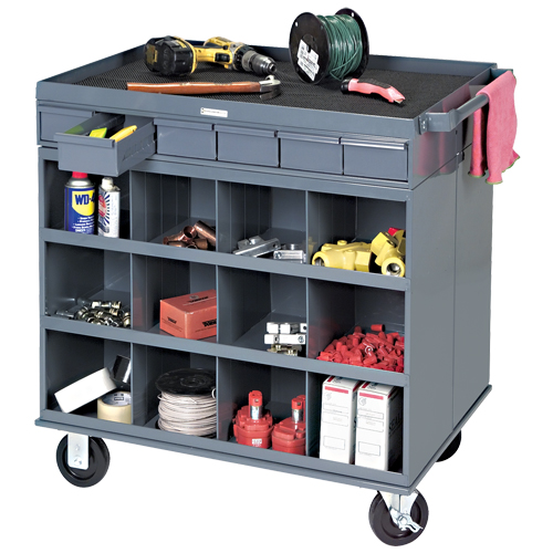 Heavy-Duty Two-Sided Mobile Work Station, 1200 lbs. Capacity, Steel, 34" x W, 34" x H, 24" D, All-Welded, 6 Drawers Action Paper