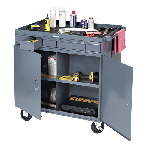Heavy-Duty Two-Sided Mobile Work Station, 1200 lbs. Capacity, Steel, 34" x W, 34" x H, 24" D, All-Welded, 6 Drawers Action Paper