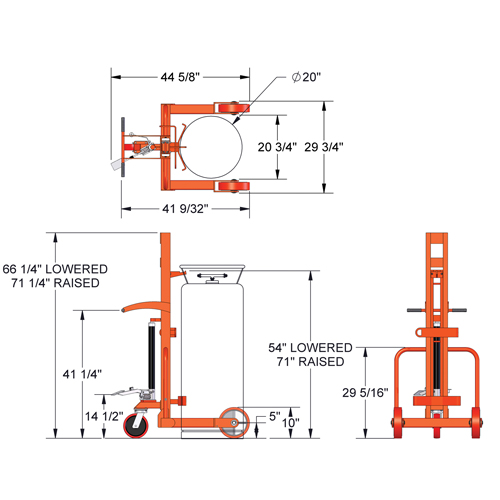 Grand chariot hydraulique HLCC pour bouteille de gaz liquide, Roues Polyur&eacute;thane, Base de 20" la x 20" p, 1000 lb Action Paper