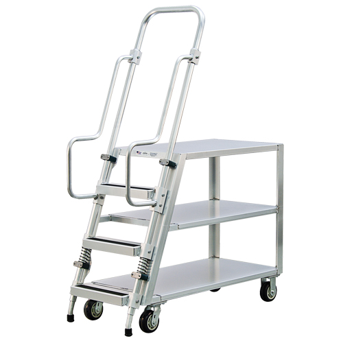 Aluminum Stock Picking Ladder Cart, Aluminum, 22" W x 51-1/2" D, 3 Shelves, 800 lbs. Capacity Action Paper