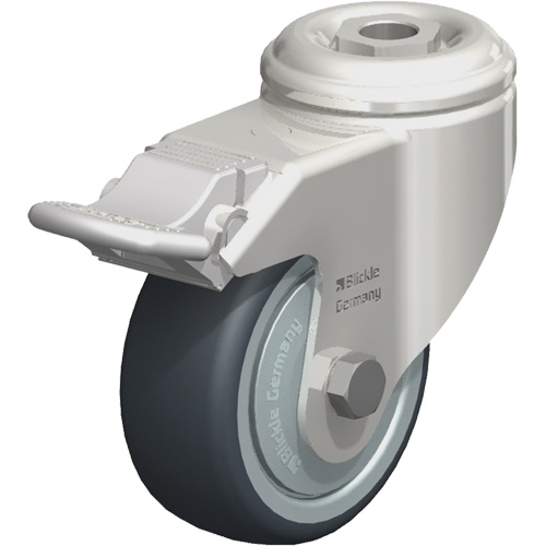 Roulette en &eacute;lastom&egrave;re thermoplastique acier inoxydable, Pivotant avec frein, Diam&egrave;tre 3-1/8" (79,5 mm), Capacit&eacute; 220 lb (100 kg) Action Paper