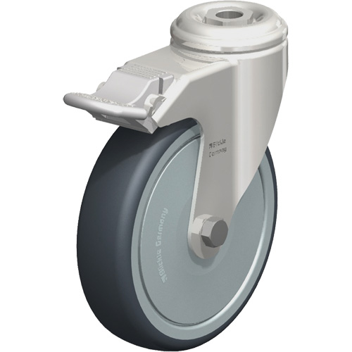Roulette en &eacute;lastom&egrave;re thermoplastique acier inoxydable, Pivotant avec frein, Diam&egrave;tre 5" (127 mm), Capacit&eacute; 265 lb (120 kg) Action Paper