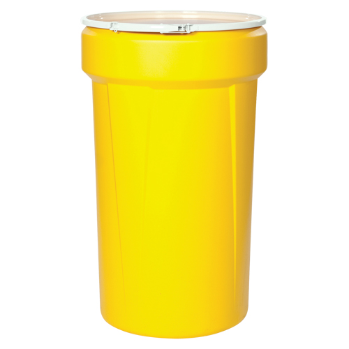 Nestable Polyethylene Drum, 55 US gal (45 imp. gal.), Open Top, Yellow Action Paper