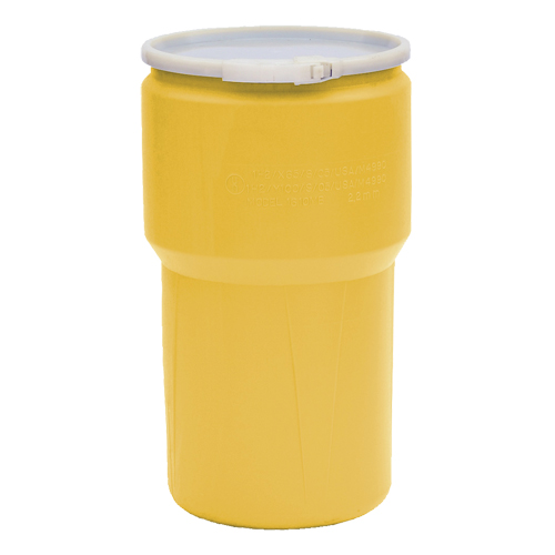 Baril emboîtable en poly&eacute;thyl&egrave;ne, 14 gal. US (11,7 gal. imp.), Dessus ouvert, Jaune Action Paper