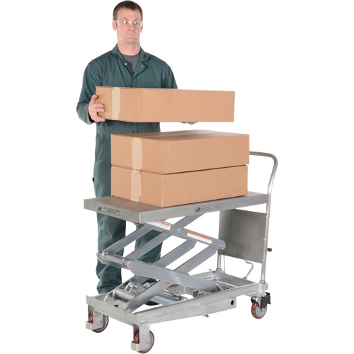 Manual Hydraulic Scissor Lift Table, 35-1/2" L x 20" W, Partial Stainless Steel, 800 lbs. Capacity Action Paper