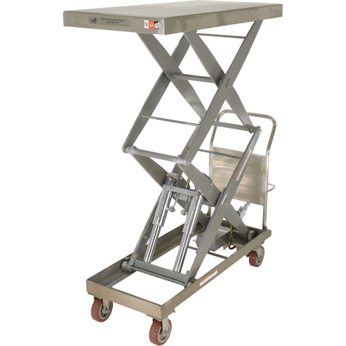Manual Hydraulic Scissor Lift Table, 47-1/2" L x 24" W, Partial Stainless Steel, 1500 lbs. Capacity Action Paper