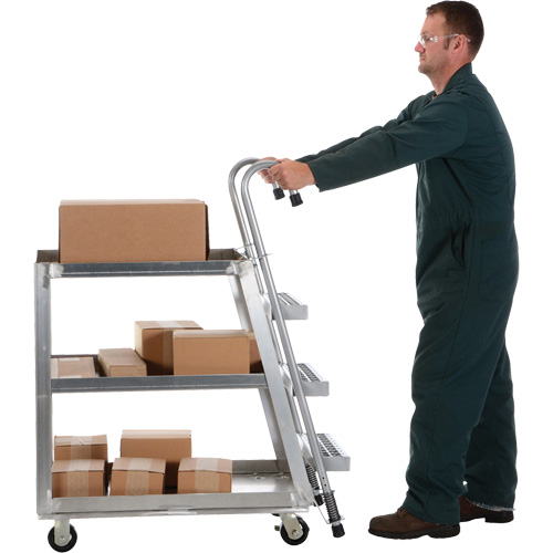 Stockpicker Truck, Aluminum, 21-7/8" W x 40" D, 3 Shelves, 660 lbs. Capacity Action Paper