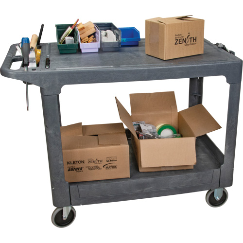 Chariot utilitaire pour l'entretien avec tablette plate, 2 tiers, 25-1/4" x 32-1/4" x 44", Capacit&eacute; 550 lb Action Paper