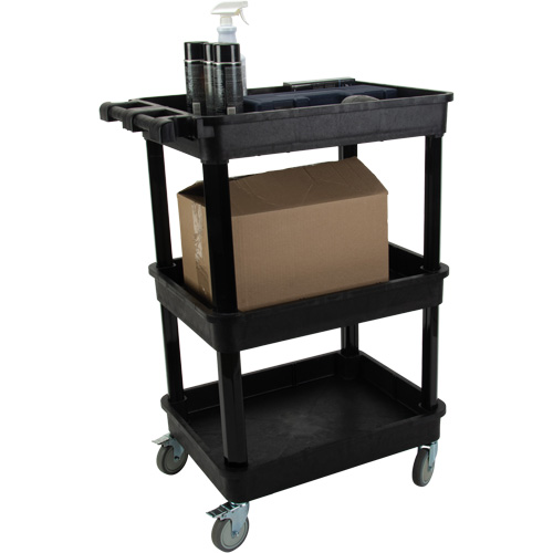 Utility Cart with Deep Lip Shelf, 3 Tiers, 19" x 39-1/2" x 28-1/4", 330 lbs. Capacity Action Paper