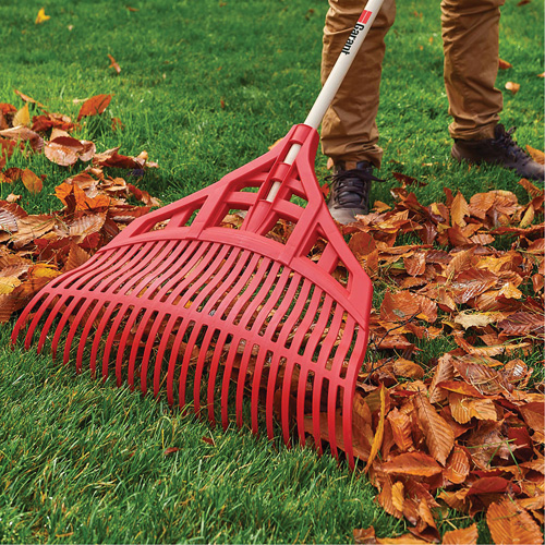 Leaf Rake, 24" Blade, Wood Handle, Plastic Blade Action Paper