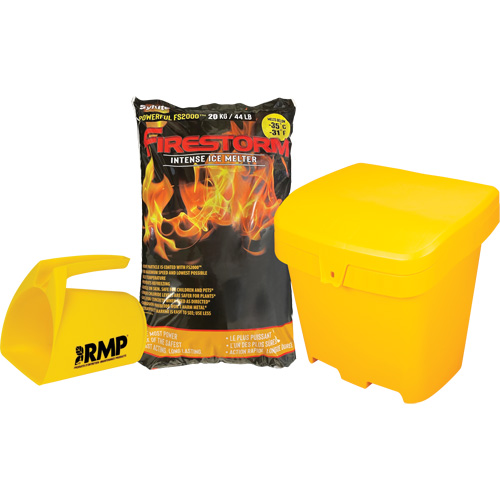 Ensemble de produit de d&eacute;glaçage intense Firestorm avec 56 sacs, Sac, 44 lb (20 kg), Point de fonte -32°C (-25°F) Action Paper