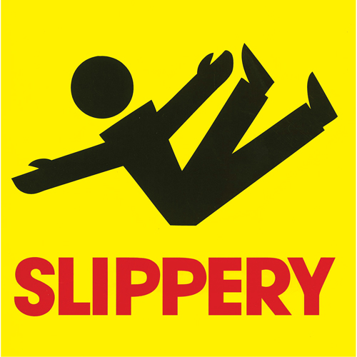 "Slippery" Traffic Cone Message Label, Adhesive, English with Pictogram Action Paper