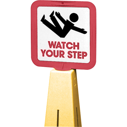 "Watch Your Step" Traffic Cone Message Label, Adhesive, English with Pictogram Action Paper