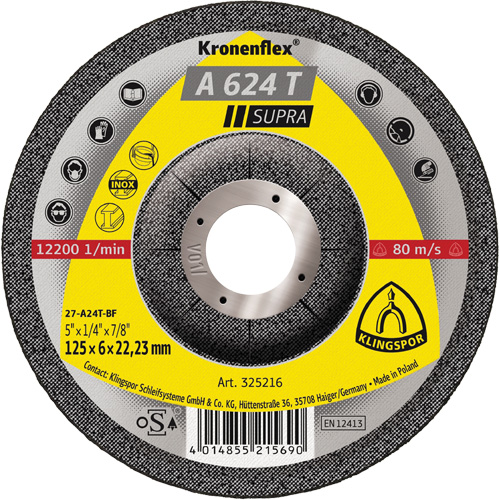 A 624 T Supra Kronenflex&reg; Grinding Disc, 5" x 1/4", 7/8" Arbor Action Paper