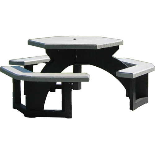 Recycled Plastic Hexagon Picnic Tables, 78" L x 78" W, Grey Action Paper