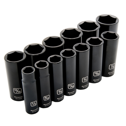 SAE Socket Set, 13 Pcs, Impact, 1/2" Drive Size, Deep Action Paper