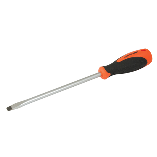 Slotted Screwdriver, 3/8" Tip, Round, 12-5/8" L, Cushion Grip Handle Action Paper