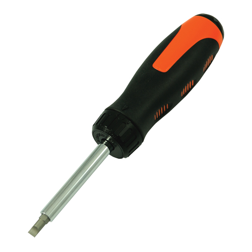 Ratcheting Multibit Screwdriver, 10-3/5" L, Cushion Grip Handle Action Paper