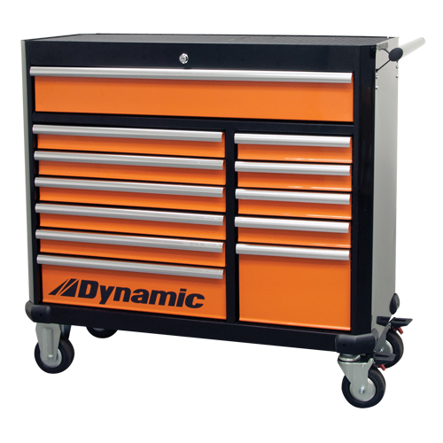 Armoire &agrave; outils mobile, 12 tiroirs, 42" la x 18" p x 41" h, Noir/Orange Action Paper