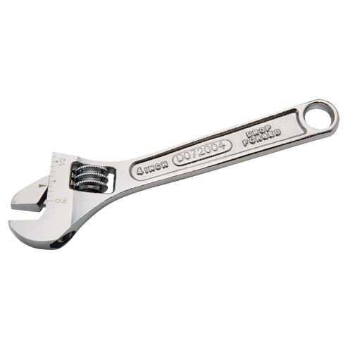 Adjustable Wrench, 4" L, 1/2" Max Width, Chrome Action Paper