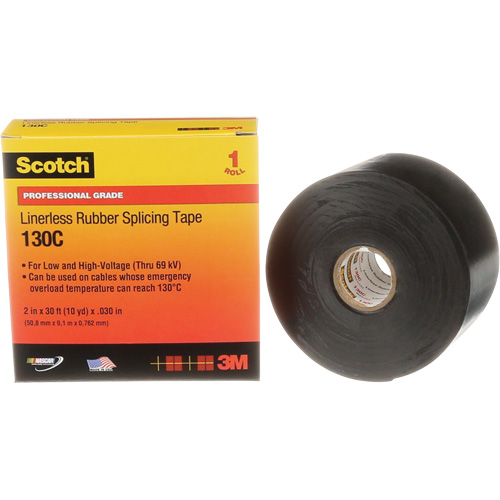 Ruban d'&eacute;pissage sans support en caoutchouc de calibre professionnel Scotch, 50,8 mm (2") la x 9 m (30') lo, 30 mils, Noir Action Paper