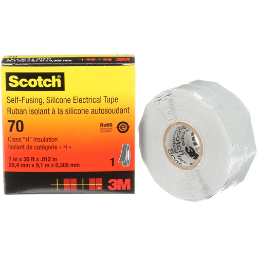 Ruban isolant en caoutchouc de silicone autofusionnant Scotch, 25,4 mm (1") x 9 m (30'), Gris, 12 mils Action Paper