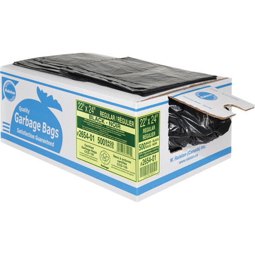 2600 Series Industrial Garbage Bags, Regular, 24" W x 22" L, Black Action Paper