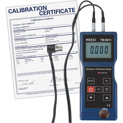 Thickness Gauge with ISO Certificate, Digital Display, Ultrasound, 0.05" to 7.9" (1.5 mm to 200 mm) Range Action Paper
