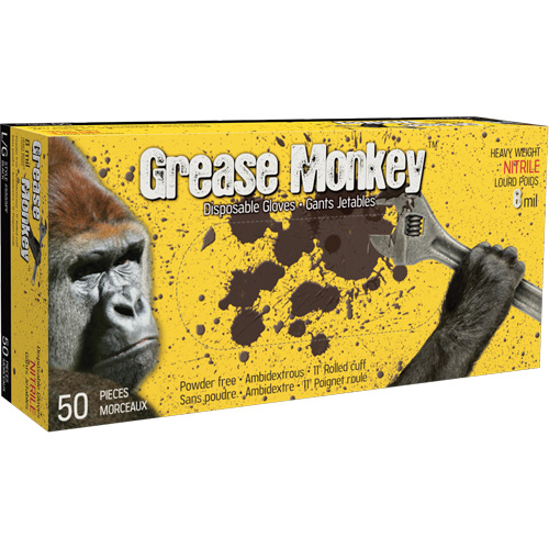 Gants Grease Monkey, Grand, Nitrile, 8 mils, Sans poudre, Noir Action Paper