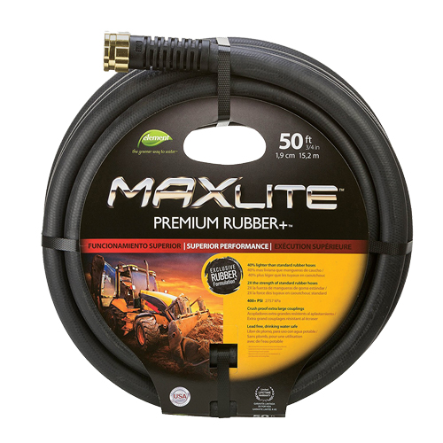MAXLite Water Hose, Rubber, 3/4" dia. x 50' L Action Paper