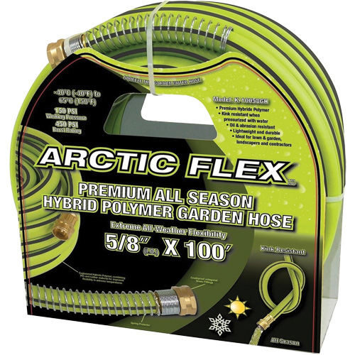 Premium Hybrid Polymer Garden Hose, PVC/Rubber, 5/8" dia. x 100' Action Paper
