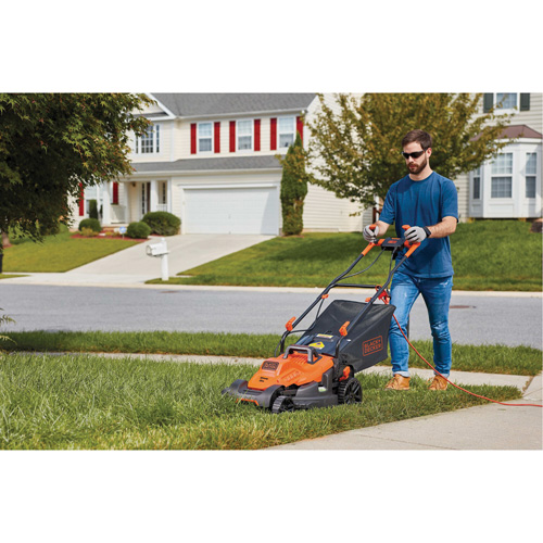 Lawn Mower with Comfort Grip Handle, Push Walk-Behind, Electric, 15" Cutting Width Action Paper