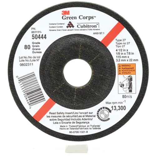 Green Corps Flexible Grinding Wheel, 4-1/2" x 1/8", 7/8" Arbor, Ceramic, Type 27 Action Paper