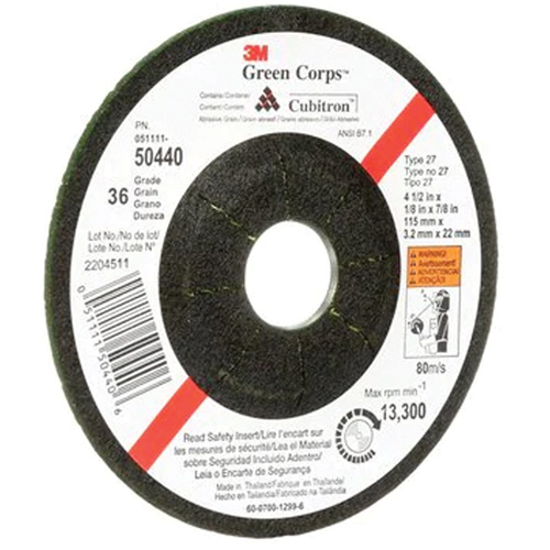 Green Corps Flexible Grinding Wheel, 4-1/2" x 1/8", 7/8" Arbor, Ceramic, Type 27 Action Paper
