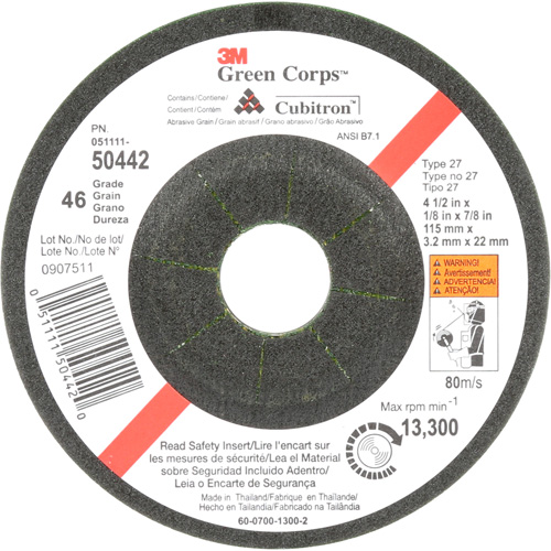 Meule flexible Green Corps, 4-1/2" x 1/8", Arbre 7/8", C&eacute;ramique, Type 27 Action Paper