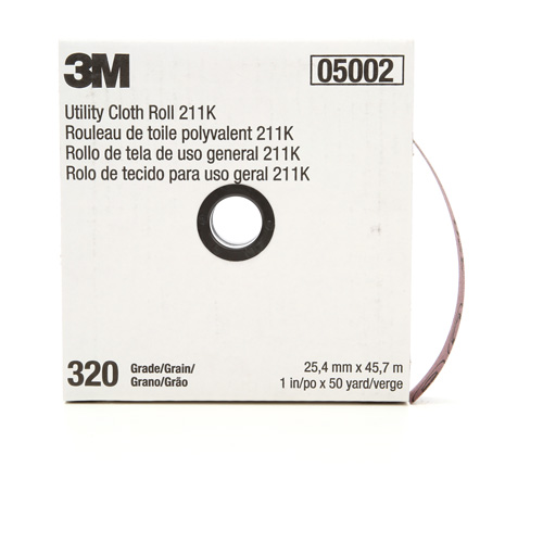 Rouleau de toile abrasive polyvalente 211K, Oxyde d'aluminium, 1" la x 150' lo, Grain 320 Action Paper
