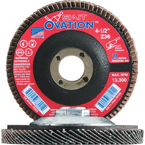 Ovation Flap Disc, 4-1/2" x 7/8", Type 27, 36 Grit, Zirconium Action Paper
