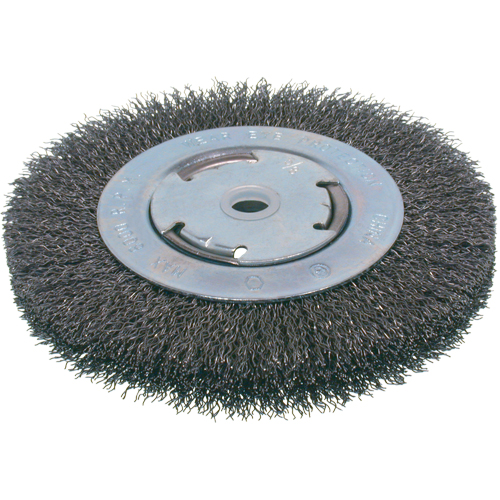 Economy Crimped Wire Wheel Brushes - Medium Face, 7" Dia., 0.014 Fill, 2" Arbor Action Paper