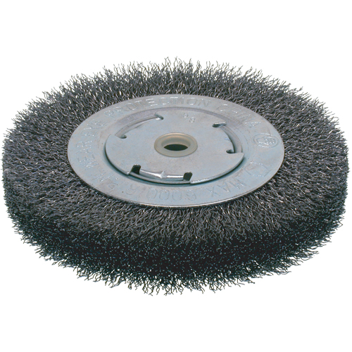 Economy Crimped Wire Wheel Brushes - Wide Face, 6" Dia., 0.014 Fill, 2" Arbor Action Paper