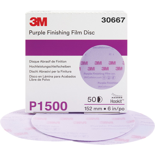 Hookit Purple Finishing Film Abrasive Disc, 6" Dia., P1500 Grit, Aluminum Oxide Action Paper