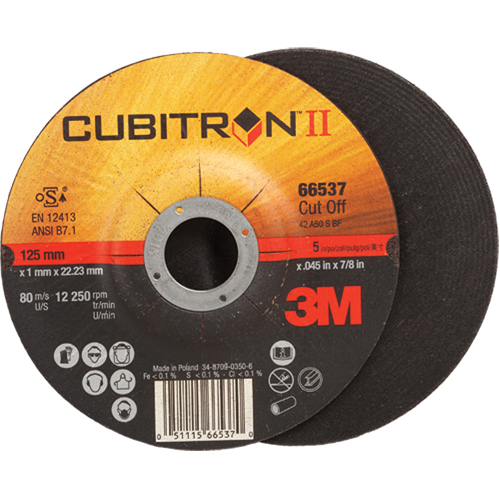 Cut-Off Wheels - CubitronII, 5" x 0.045", 7/8" Arbor, Type 27, Ceramic, 12250 RPM Action Paper
