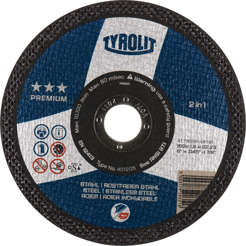 Premium 2 In 1 Thincut Cut-Off Wheel, 7" x 1/16", 7/8" Arbor, Type 1, Aluminum Oxide, 8600 RPM Action Paper